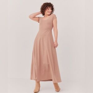 NWT Pact Crossback Fit and Flare Maxi Dress Womens Medium Orange White Striped